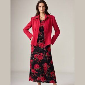 R & K Originals 2pc Floral Maxi Dress & Red Blazer Set NWT Size 10